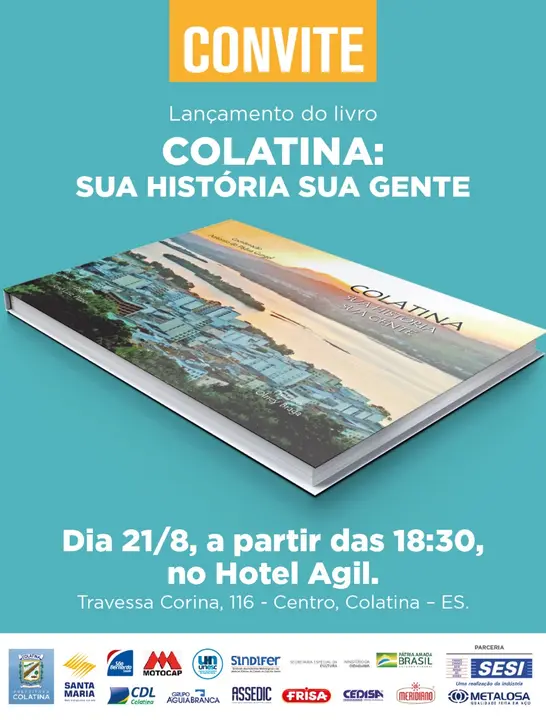 Convite do lançamento do livro Colatina: sua história, sua gente